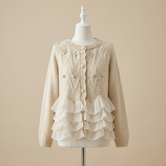 Soft ruffled button-front cardigan for women | Natalie -1