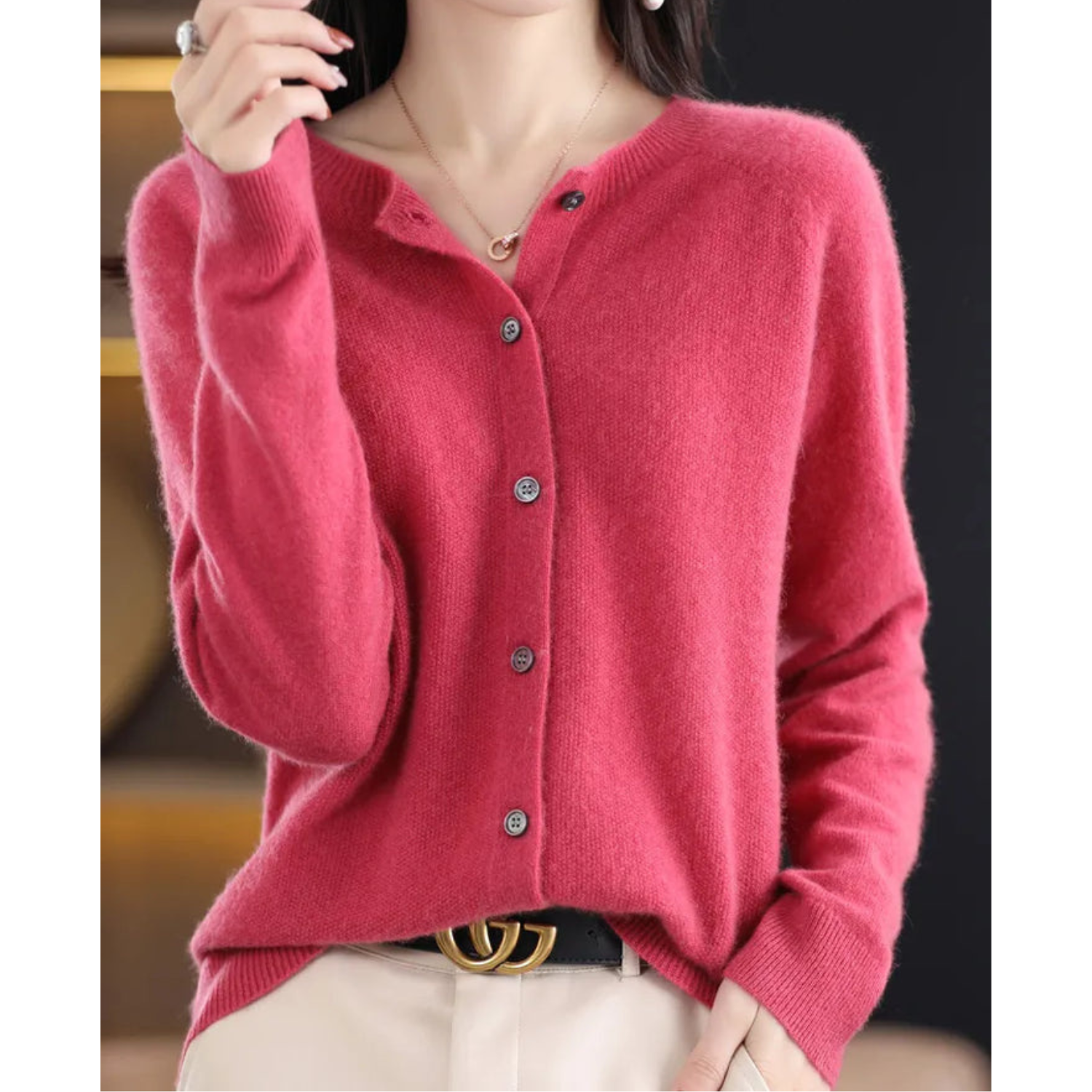 Soft cashmere open-front cardigan for women -1