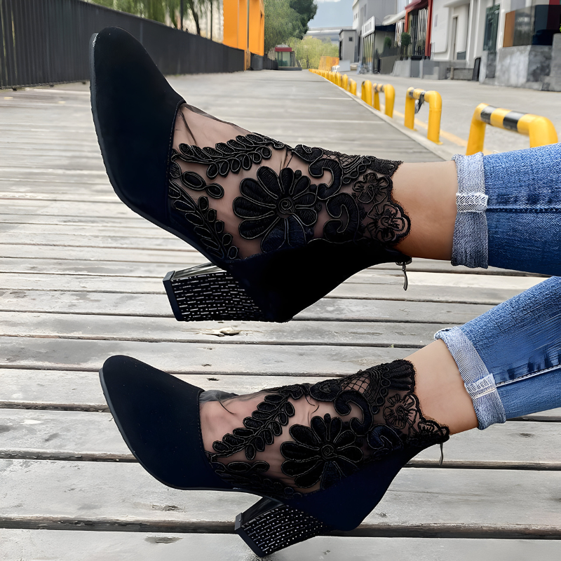 Elegant block heel ankle heels for women | Margarith -4