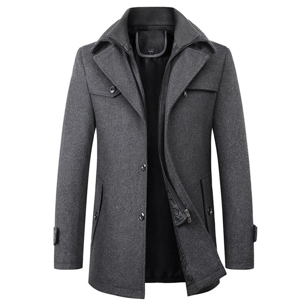 Enveloping Long slim-fit coat with high collar for men | Altair