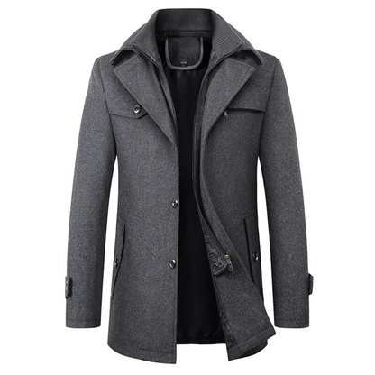 Enveloping Long slim-fit coat with high collar for men | Altair