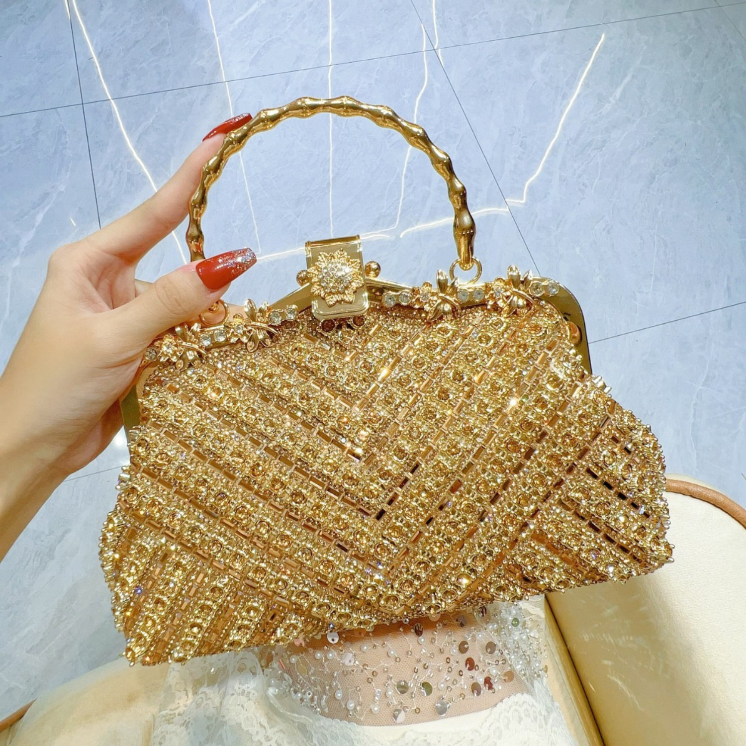 Luxurious structured vellum finish shoulder bag for women | Noble Vellum -8