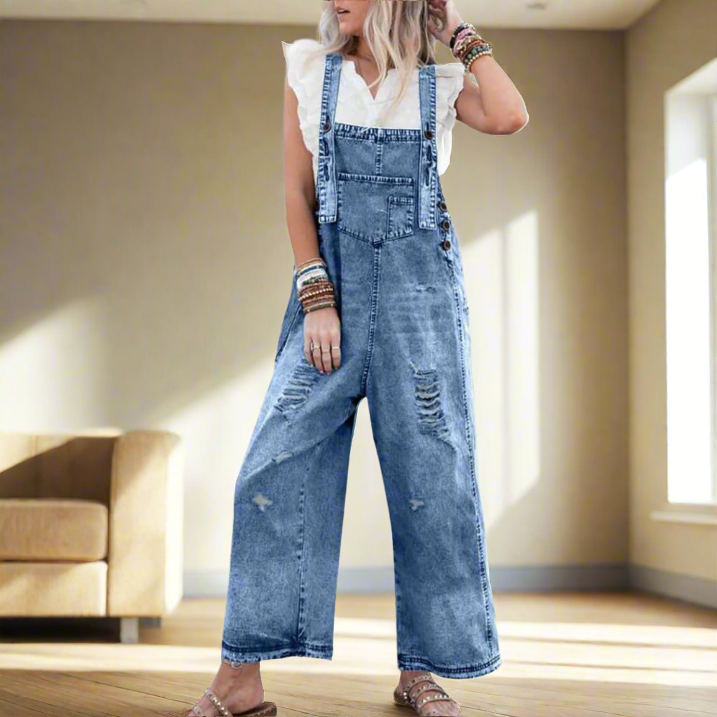Waisted Vintage wash adjustable jumpsuit for women | Carmelita