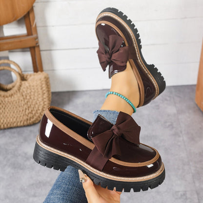 Patent bow detail platform sole loafers for women | Lucente -5