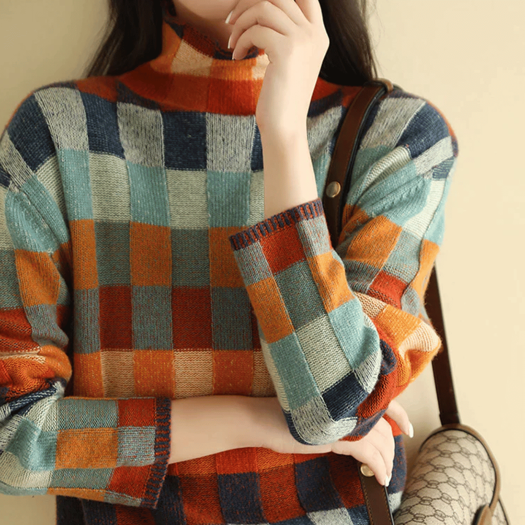 Soft patchwork turtleneck jumper for women -4
