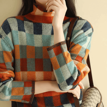 Soft patchwork turtleneck jumper for women -4