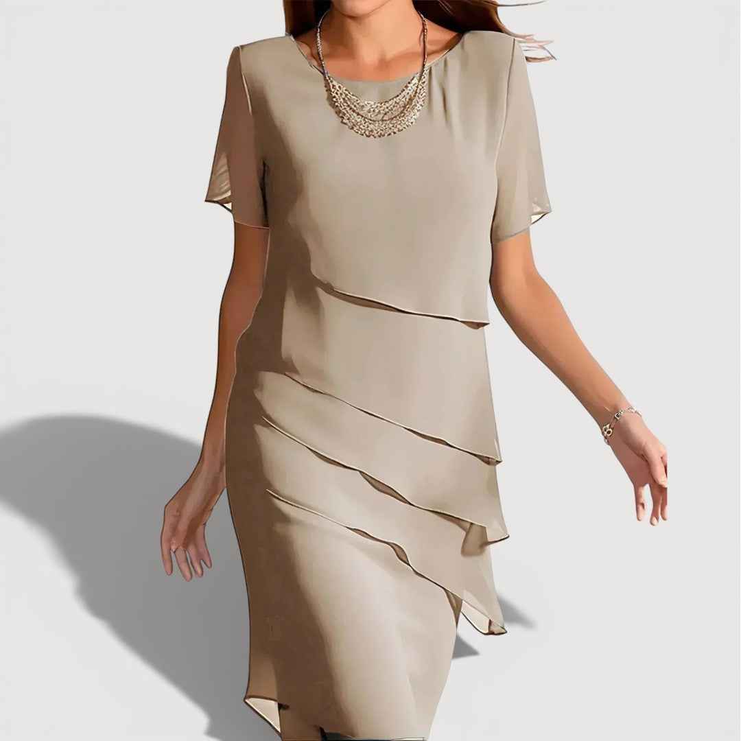 Relaxed layered everyday midi dress for women | Kendra -4