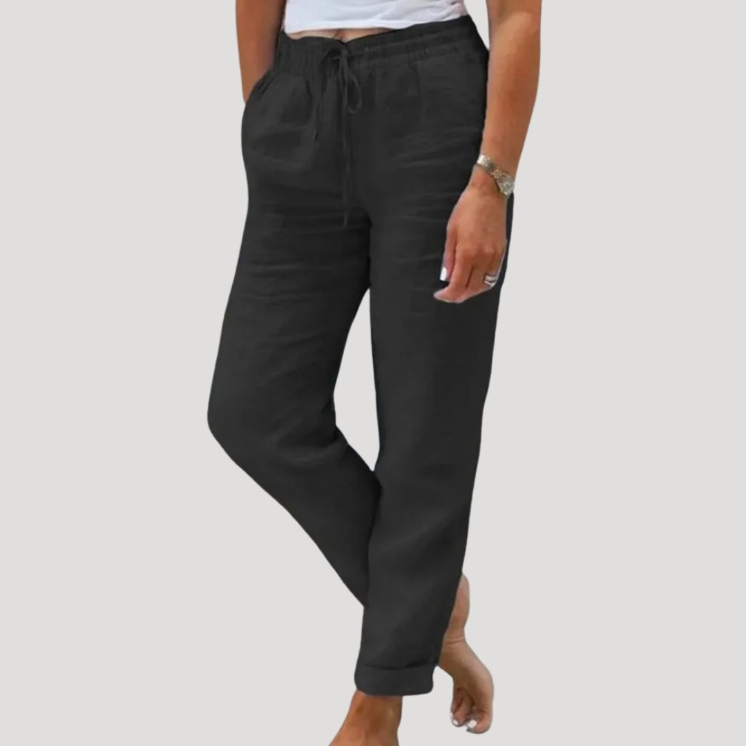 Pleated Lightweight drawstring summer trousers for women | Eleni