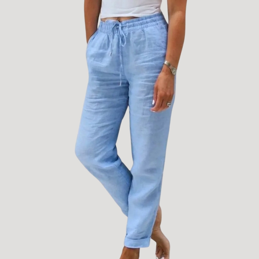 Pleated Lightweight drawstring summer trousers for women | Eleni