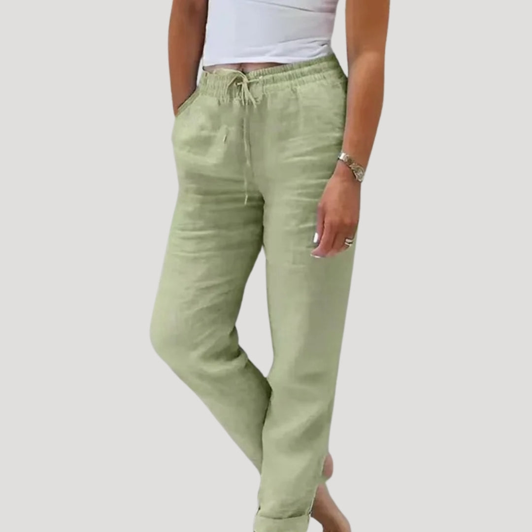 Pleated Lightweight drawstring summer trousers for women | Eleni