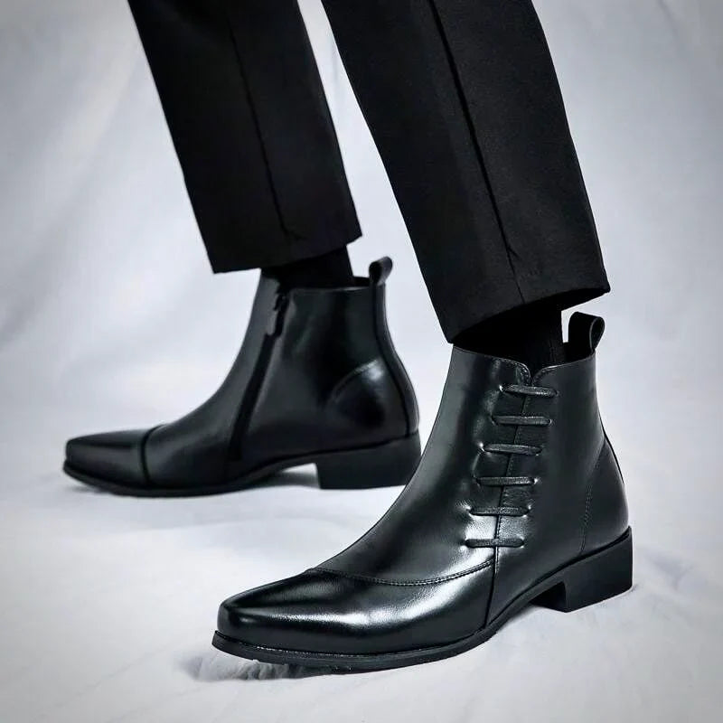 Heritage brogue detail leather dress boots for men | Samuel Thatcher -11