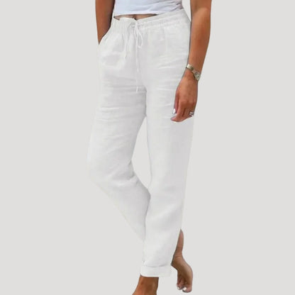 Pleated Lightweight drawstring summer trousers for women | Eleni