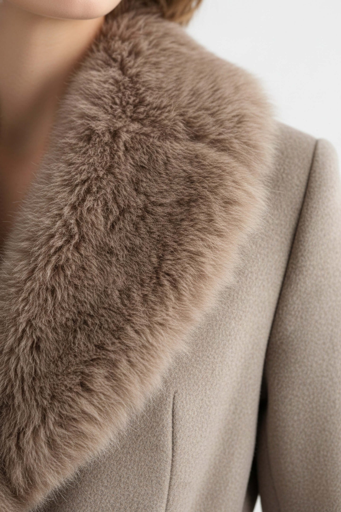 Long belted coat with soft faux fur collar for women -5