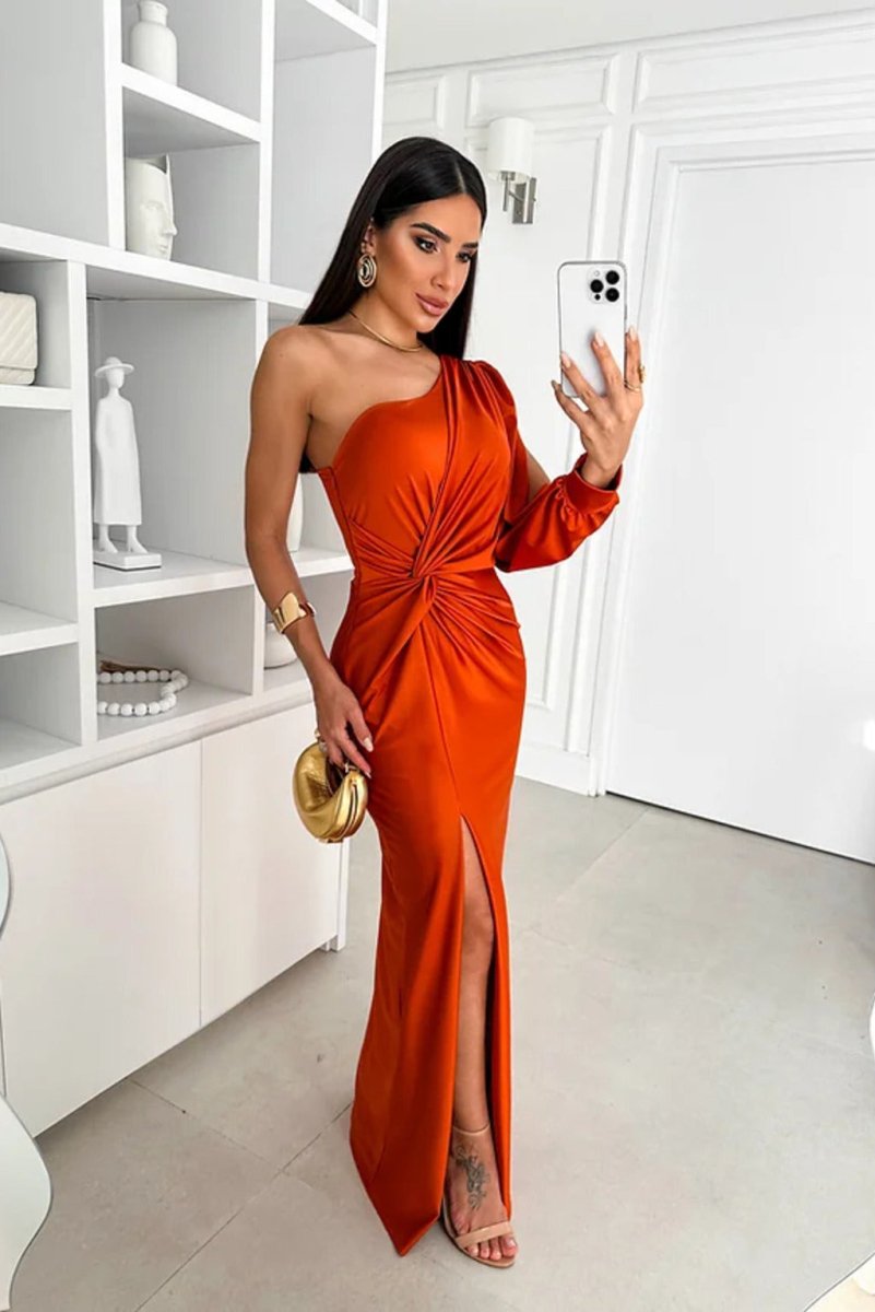 Elegant one-shoulder dress with side slit for women | Kyara -24