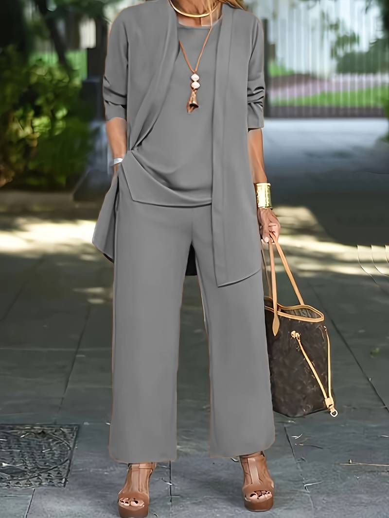 Chic three-piece tailored pant set for women -8