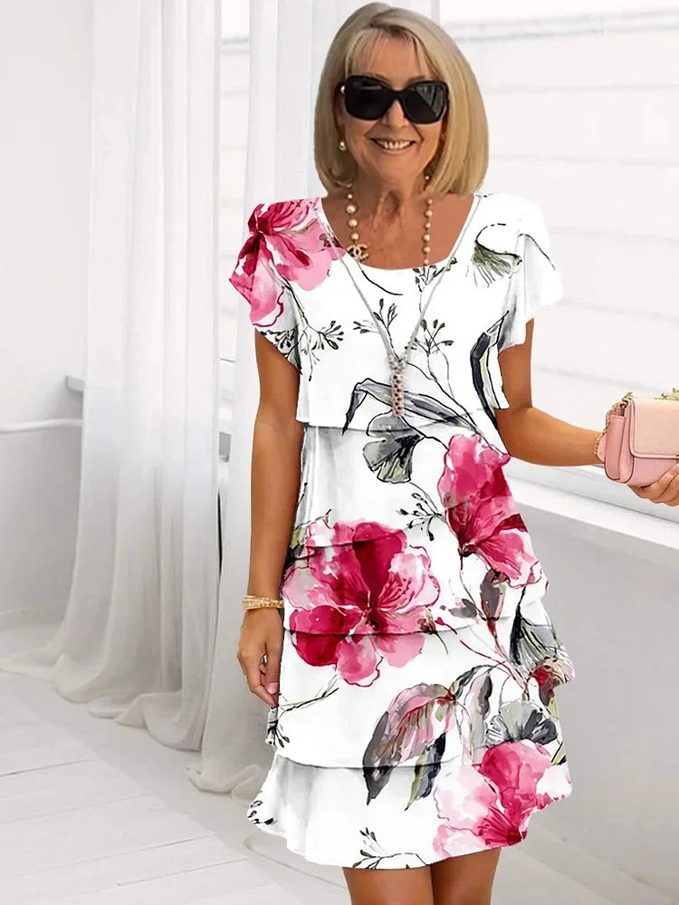 Feminine floral tiered midi dress for women | Millicent -1