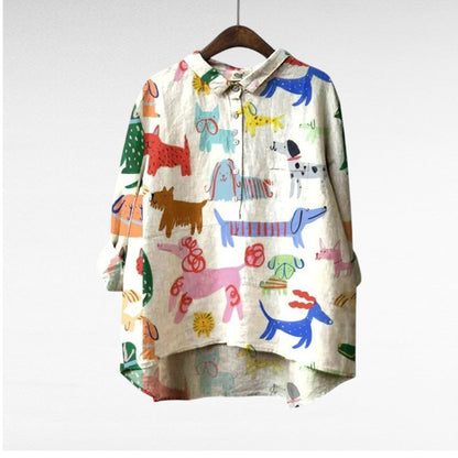 Longline Artistic button-up shirt with relaxed silhouette for women | Audrey