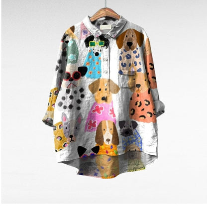Longline Artistic button-up shirt with relaxed silhouette for women | Audrey