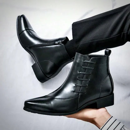 Heritage brogue detail leather dress boots for men | Samuel Thatcher -12