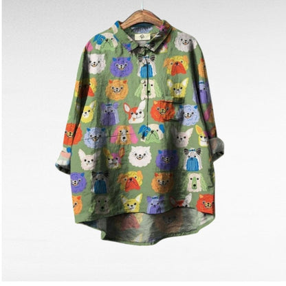 Longline Artistic button-up shirt with relaxed silhouette for women | Audrey