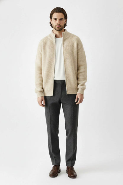 Heated Zip knit jumper with stand collar for men | Caurelle
