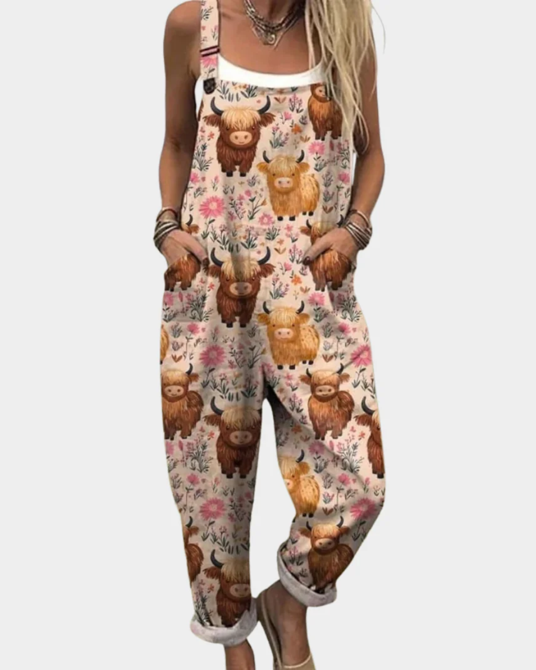 Printed wide-leg adjustable strap jumpsuit for women | Elira -10