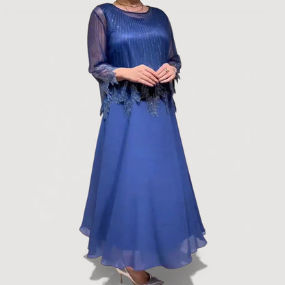 Elegant sheer-sleeve occasion midi dress for women | Doris -4