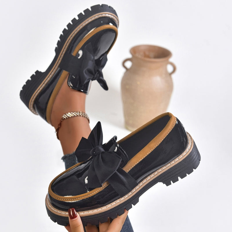 Patent bow detail platform sole loafers for women | Lucente -4