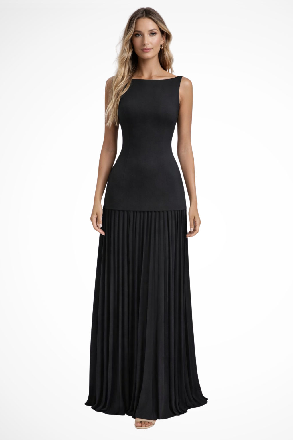 Elegant pleated formal maxi dress for women | Eline -2