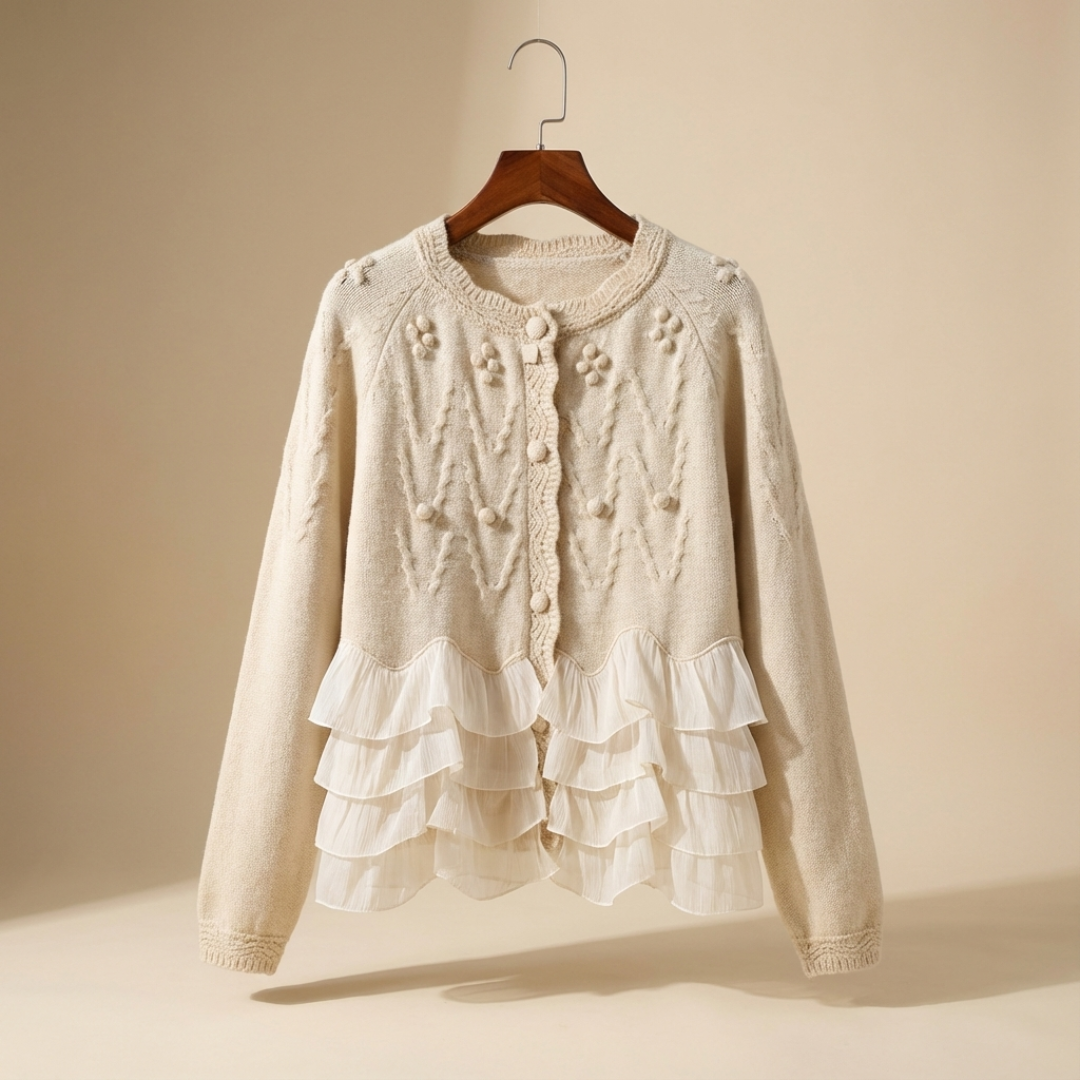 Soft ruffled button-front cardigan for women | Natalie -5