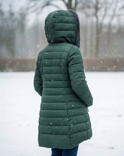 Layered Fleece-lined puffer coat with A-line silhouette for women | Jami