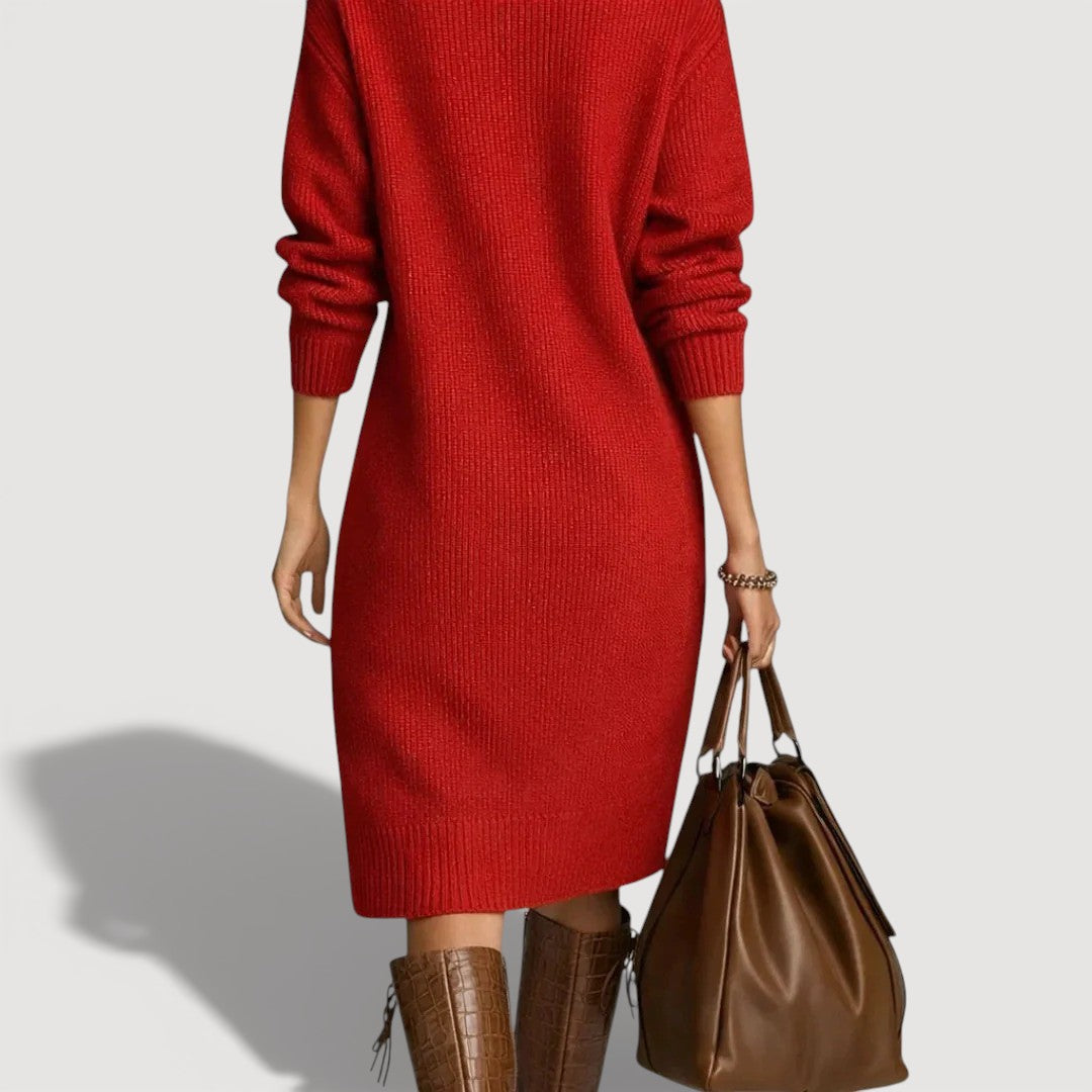 Cosy knit buttoned-collar midi dress for women | Alessia -9