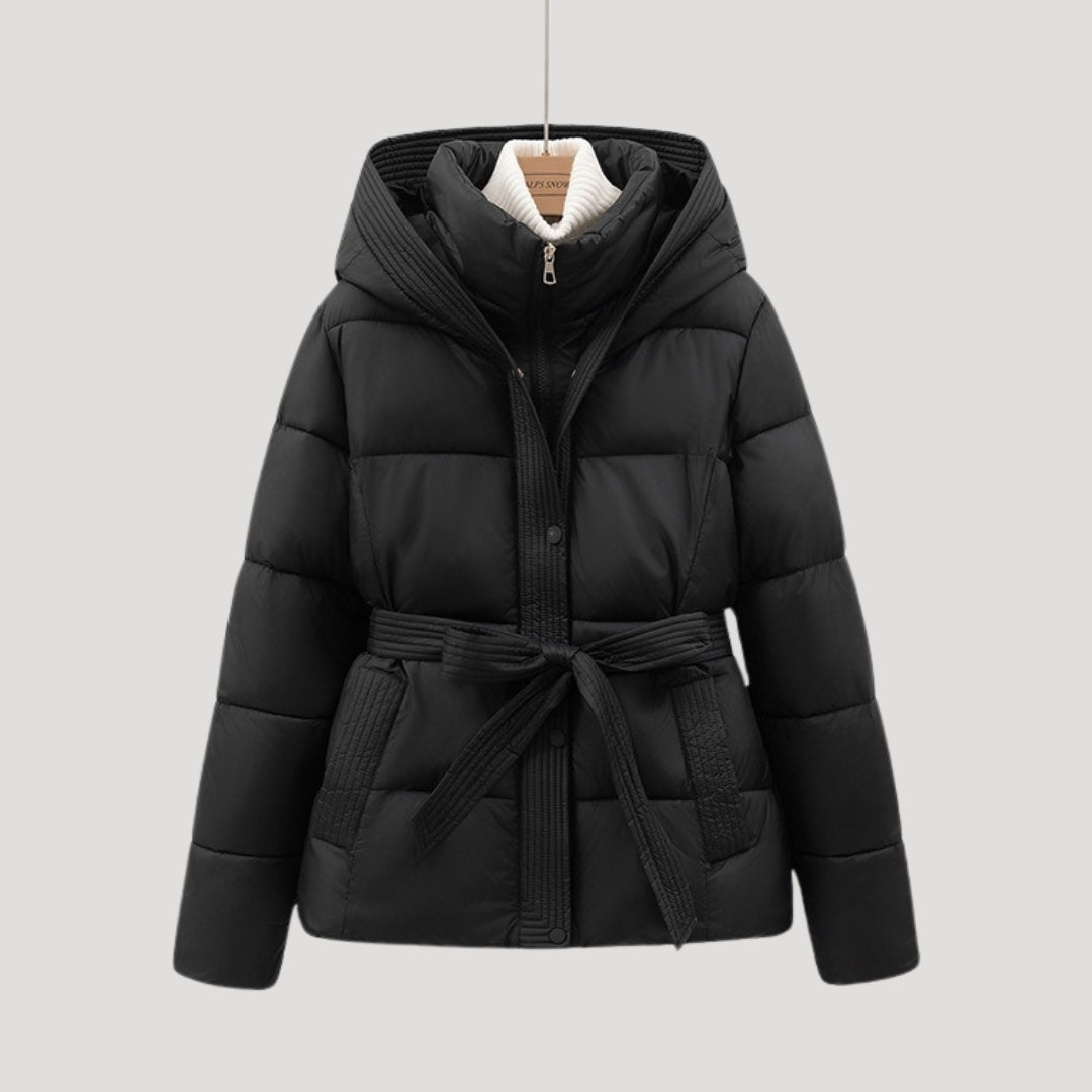 Street Belted hooded puffer jacket for women | Elara
