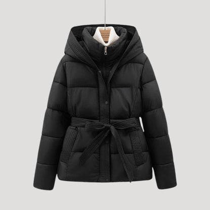 Street Belted hooded puffer jacket for women | Elara