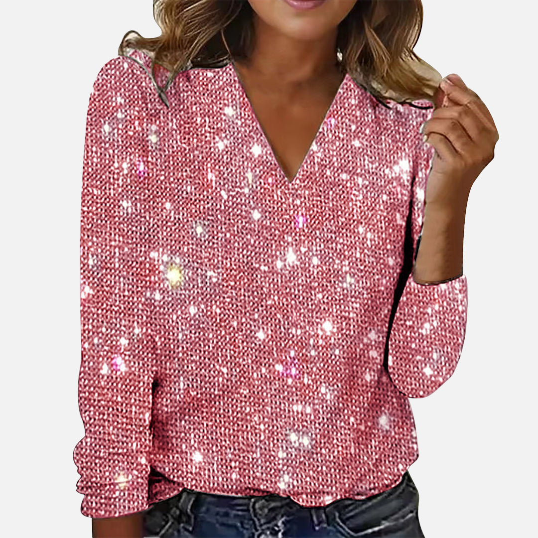 V-neck sparkle detail evening blouse for women | Jade -5
