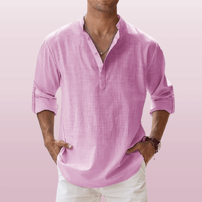 Casual linen blend henley shirt for men -11