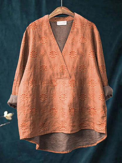 Boxy Embroidered blouse with V-neck silhouette for women | Cara