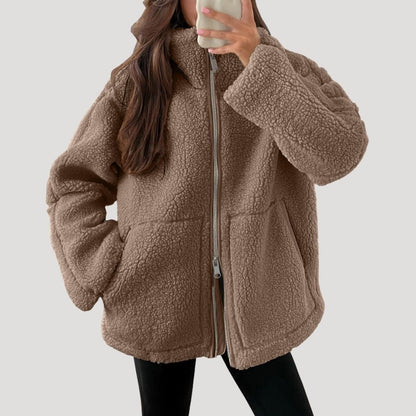 Casual Teddy fleece zip-up jacket for women | Noelle