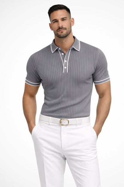 Ribbed knit contrast-collar polo shirt for men | Lorcan -7