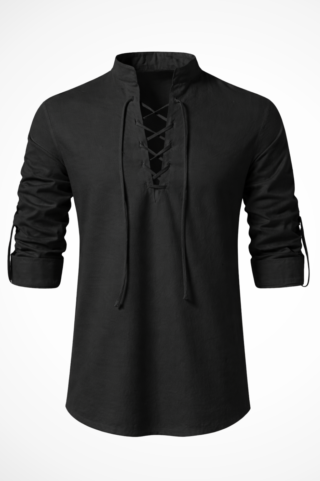 Linen lace-up long-sleeve casual shirt for men | Rowan -4