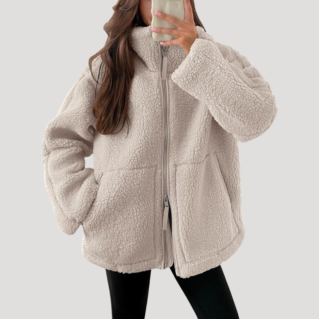 Casual Teddy fleece zip-up jacket for women | Noelle