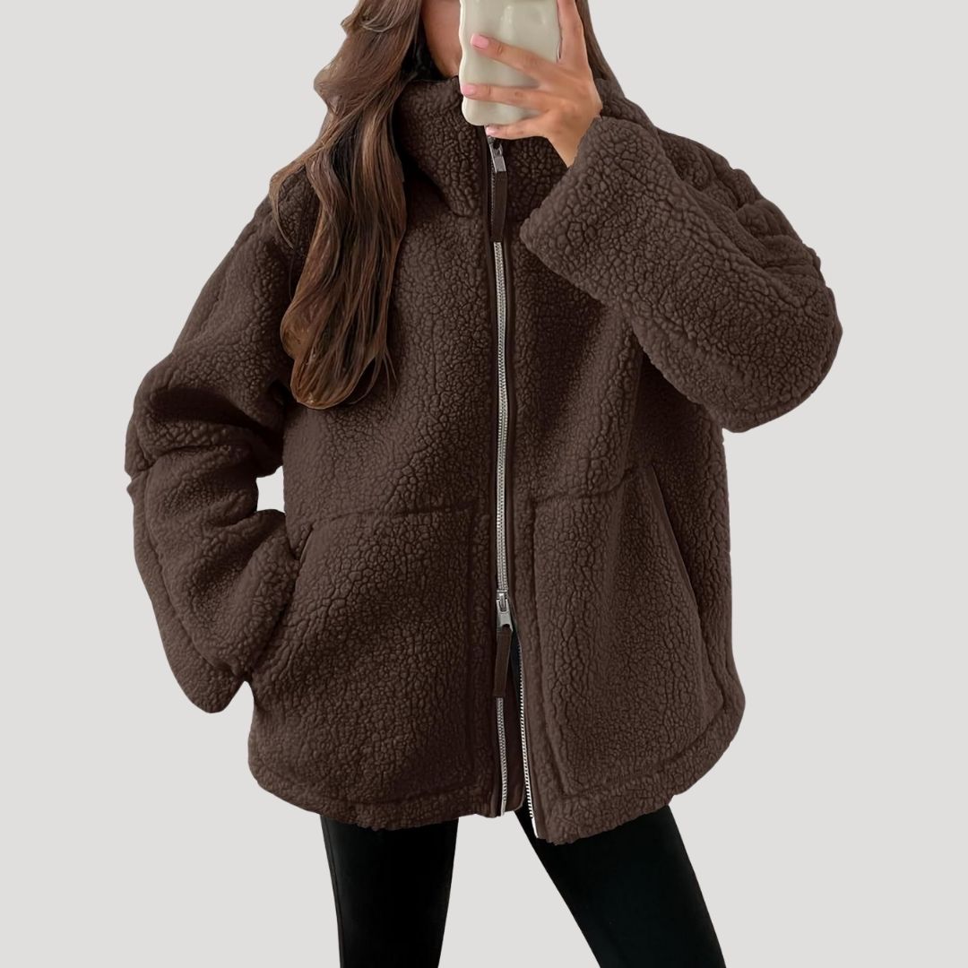 Casual Teddy fleece zip-up jacket for women | Noelle