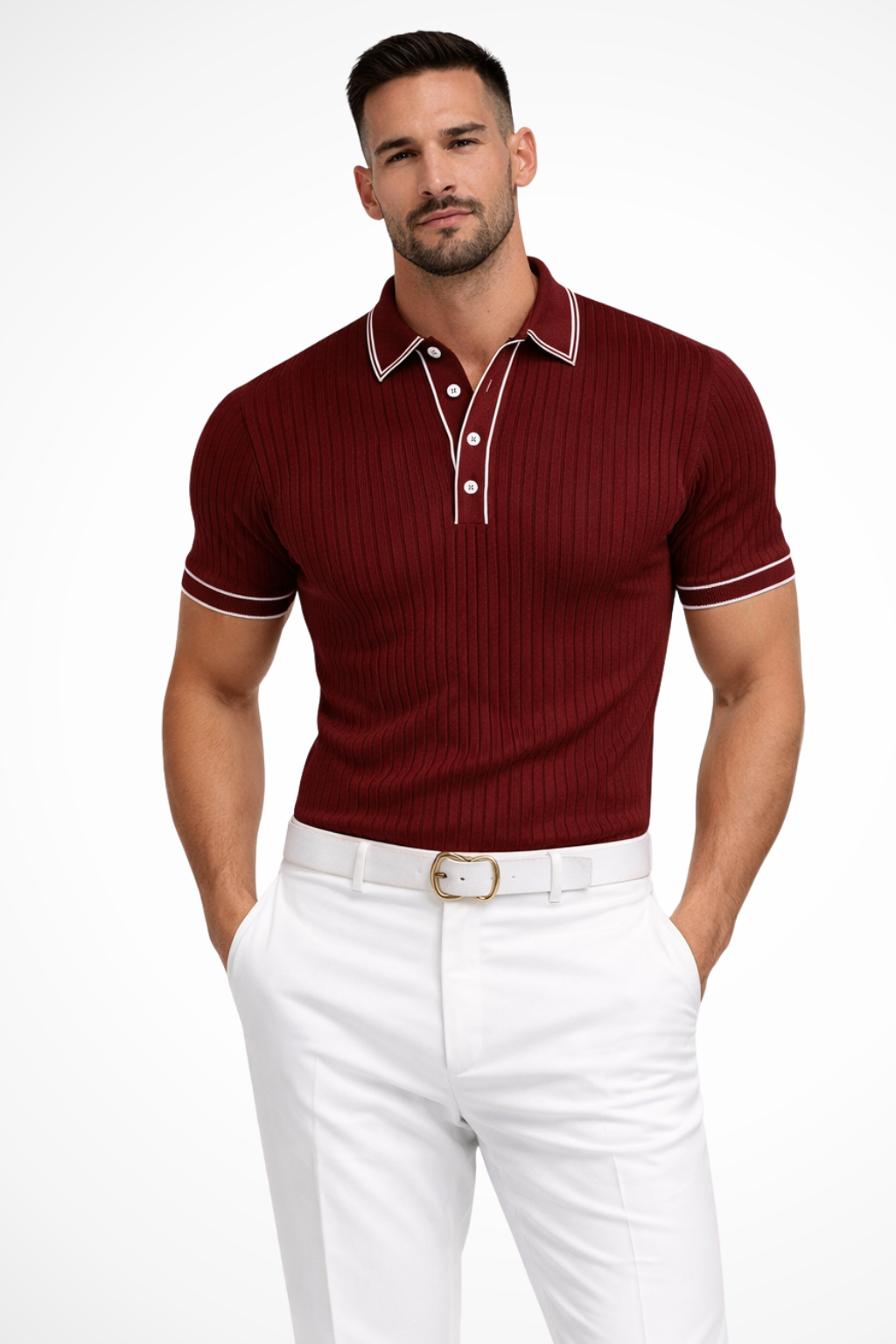 Ribbed knit contrast-collar polo shirt for men | Lorcan -9