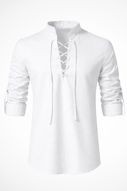 Linen lace-up long-sleeve casual shirt for men | Rowan -6