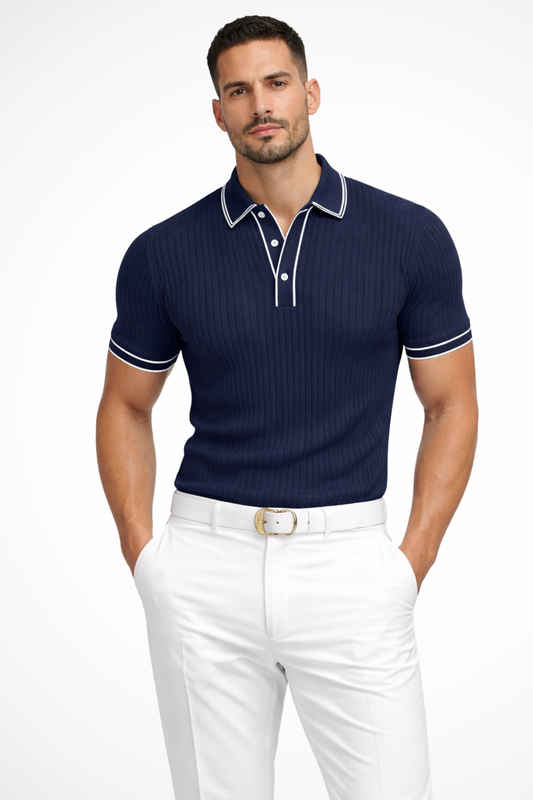 Ribbed knit contrast-collar polo shirt for men | Lorcan -1