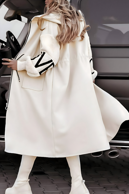 Waxed Hooded jacket with knitted sleeves for women | Peggy