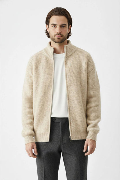 Heated Zip knit jumper with stand collar for men | Caurelle