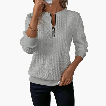 Cable-knit zip-neck pullover jumper for women -15