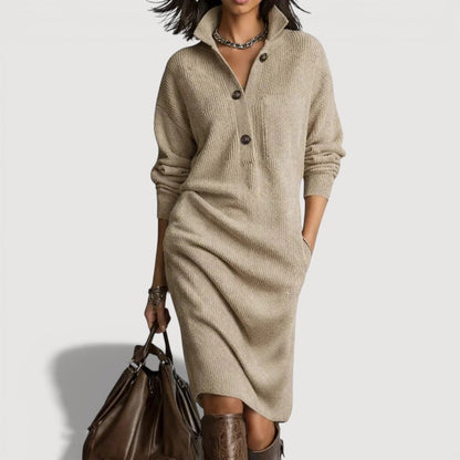 Cosy knit buttoned-collar midi dress for women | Alessia -4