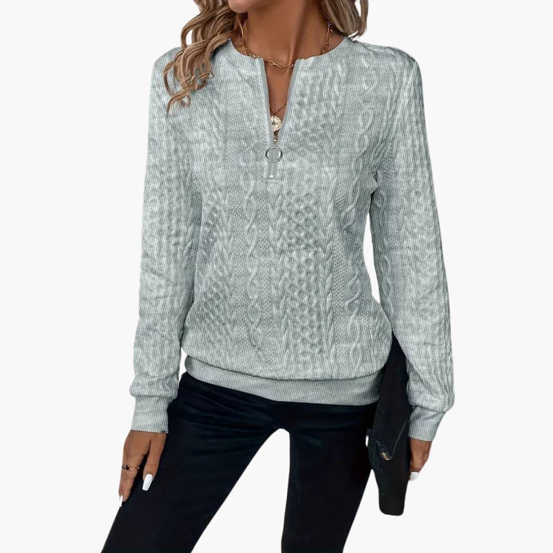 Cable-knit zip-neck pullover jumper for women -5